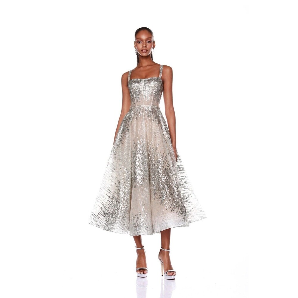 NWOT BRONX AND BANCO MADEMOISELLE SILVER MIDI DRESS, S, M available - Picture 1 of 17